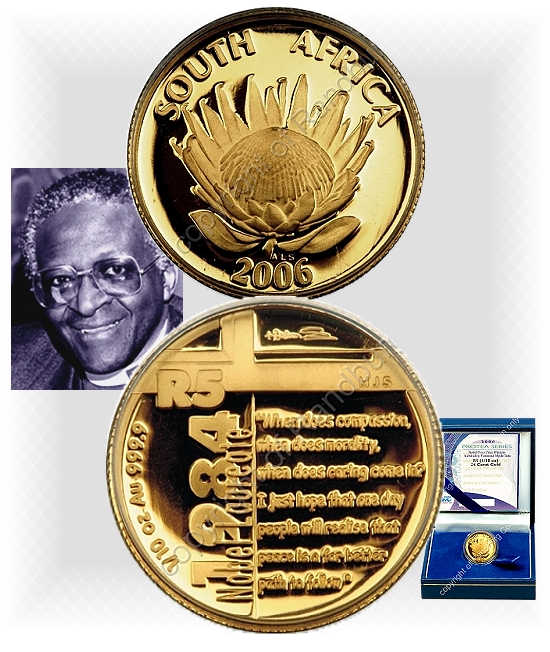 2006_Gold_Protea_Proof_Tenth_oz_Arch_Bishop_Tutu_1984_Nobel_Peace_Prize