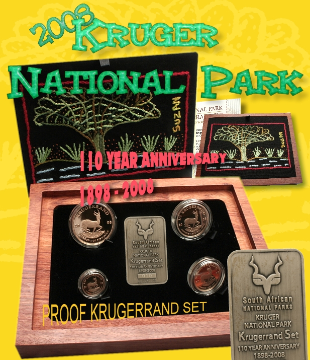 2008_Gold_Krugerrand_1oz_Half_oz_Quarter_oz_Tenth_oz_Kruger_National_Park_110Yr_Anniv_Set 2008 Gold Krugerrand 1oz Half oz Quarter oz Tenth oz Kruger National Park 110Yr Anniv Set