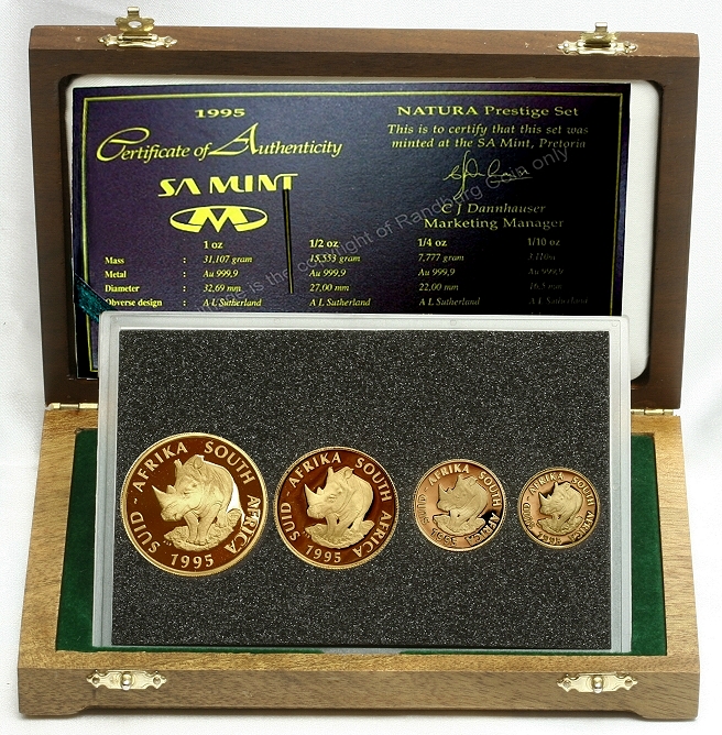 1995 Gold Proof Rhino Natura Presige Set open box with cert ob