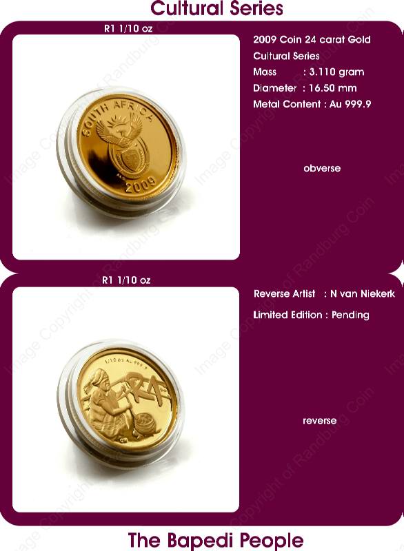 2009_SA_Mint_GOLD_R1_Proof_Cultural_Series_Bapedi_People_coin_ob_and_rev