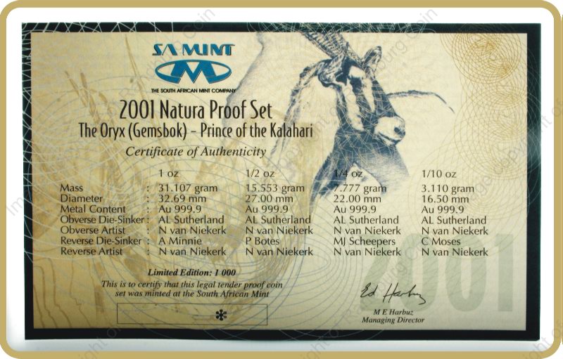 2001_Gold_Proof_Oryx_Set_velvet_box_certificate