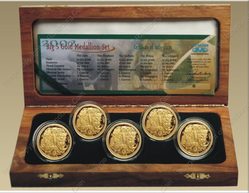 2002_Gold_Big_Five_Medallion_Set_open_box_ob