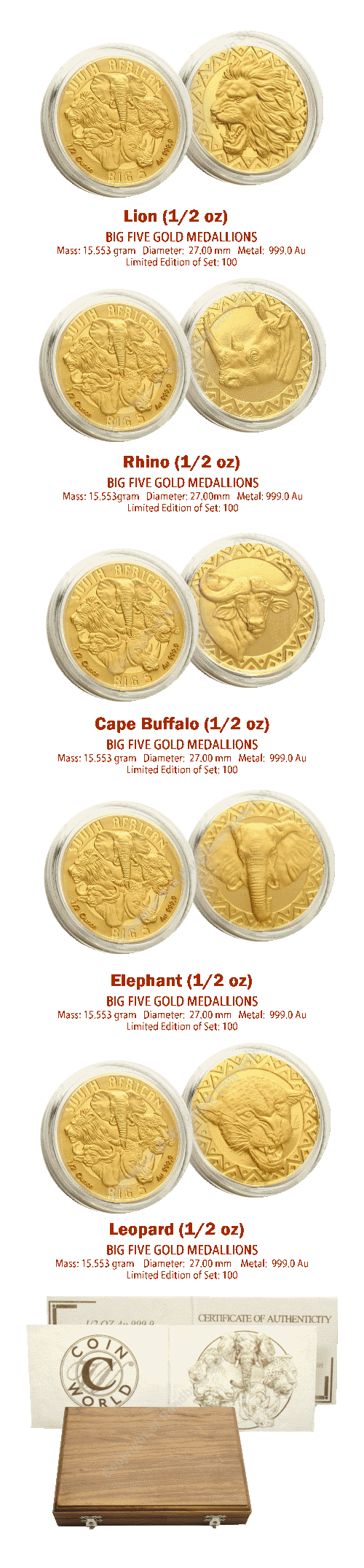 Big_5_Half_oz_Gold_Medallion_Set_CW_five_medallions_ob_and_rev