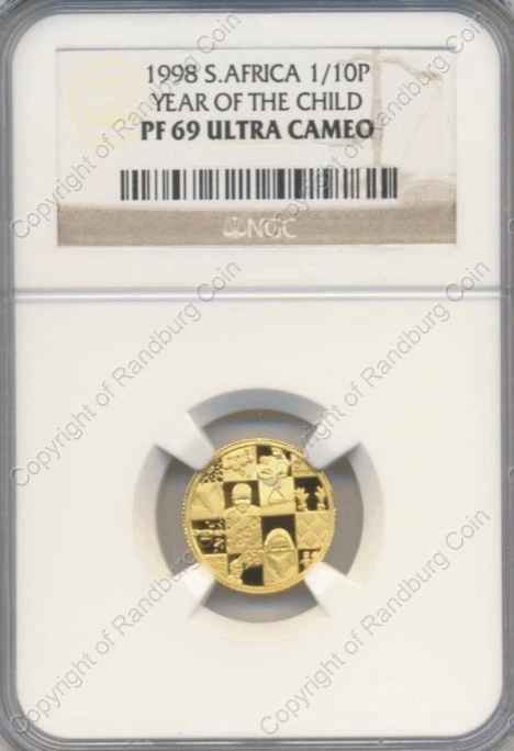 1998_1tenth_oz_PF69_Year_of_the_Child_Protea_Slab_coin_ob