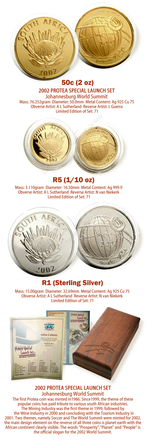 2002_Protea_JHB_World_Summit_Special_Launch_Proof_Set_R25_1oz_R5_Tenth_oz_R1_Silver_coin_ob_rev