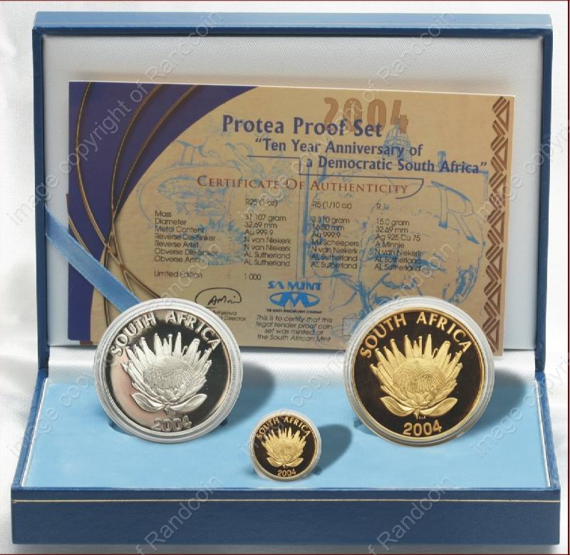 2004_Gold_Mandela_Ten_Yr_Ann_coin_Set_open_box_ob