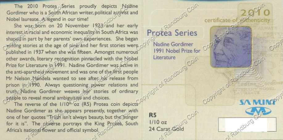 2010_R5_1tenth_oz_Nadine_Gordimer_Protea_Cert_ob.jpg