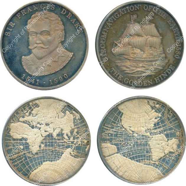 SA Sir Francis Drake Silver medallion set x2 all