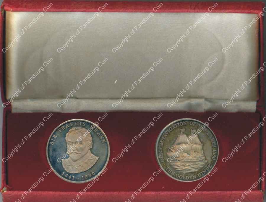 SA Sir Francis Drake Silver medallion set x2 box ob