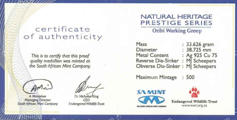 2006_Natural_Heritage_Silver_Medallion_Oribi_Cert_rev.jpg