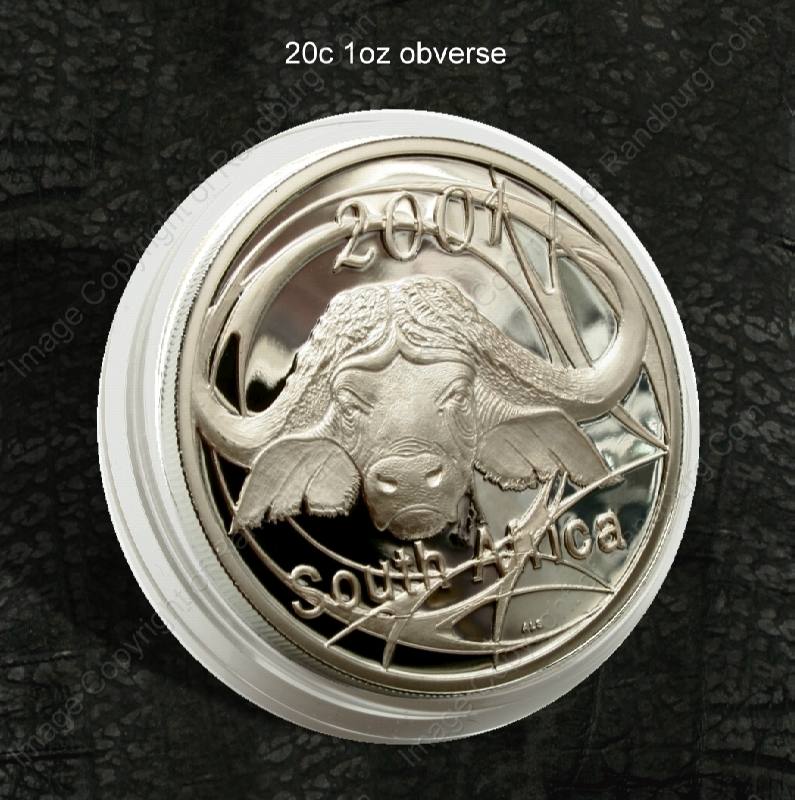 2004_SA_Silver_1oz_20c_Big_Five_X5_Coin_Set_in_Hide_Wallet_Buffalo_2001_ob