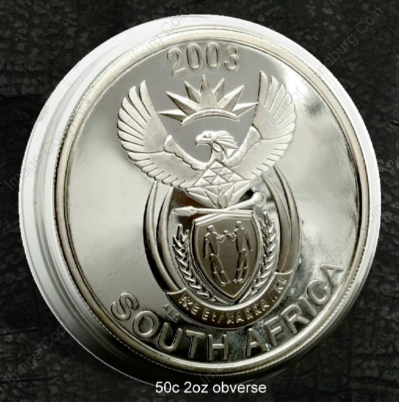 2004_SA_Silver_2oz_50c_Big_Five_X5_Coin_Set_in_Hide_Wallet_Rhino_2003_ob
