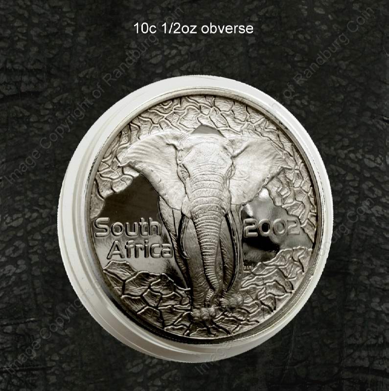 2004_SA_Silver_Half_oz_10c_Big_Five_X5_Coin_Set_in_Hide_Wallet_Elephant_2002_ob
