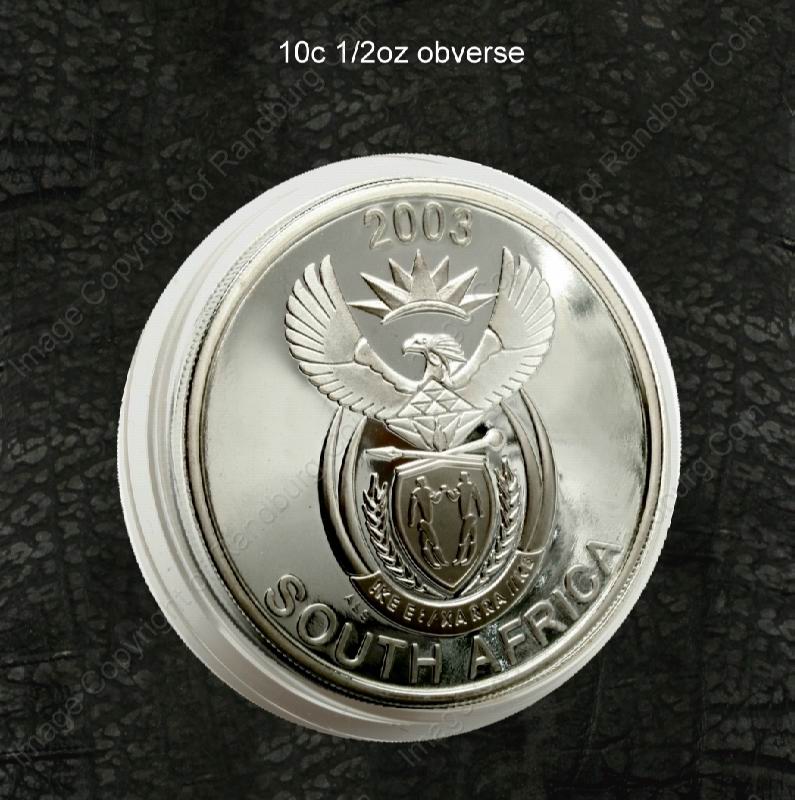 2004_SA_Silver_Half_oz_10c_Big_Five_X5_Coin_Set_in_Hide_Wallet_Rhino_2003_ob