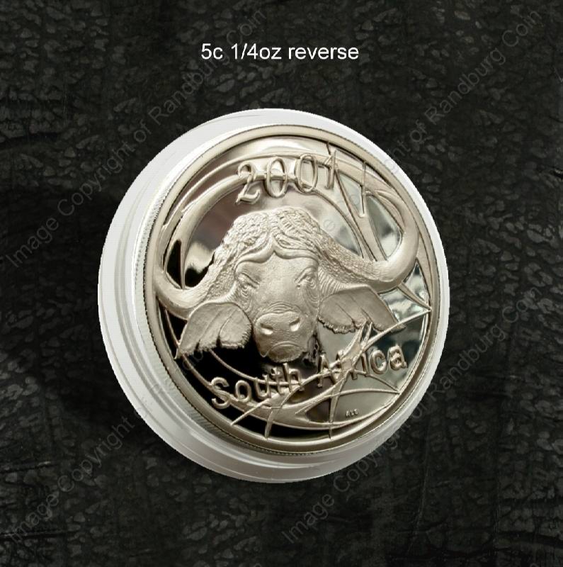 2004_SA_Silver_Quarter_oz_5c_Big_Five_X5_Coin_Set_in_Hide_Wallet_Buffalo_2001_ob