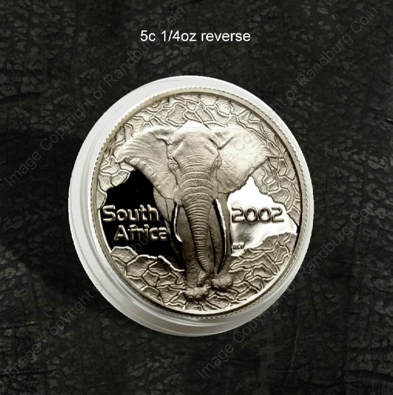 2004_SA_Silver_Quarter_oz_5c_Big_Five_X5_Coin_Set_in_Hide_Wallet_Elephant_2002_ob