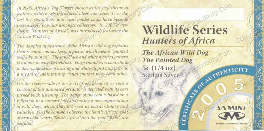2005 Silver Wildlife Wild Dog 5c Cert ob
