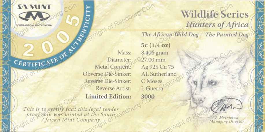 2005 Silver Wildlife Wild Dog 5c Cert rev