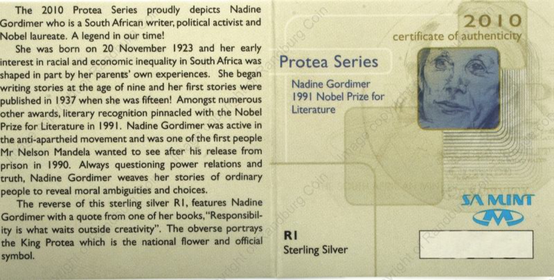 2010_Silver_R1_Proof_Protea_Gordimer_cert_ob