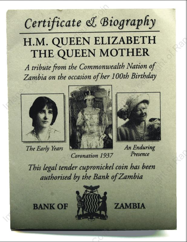 1900_to_2000_Zambian_Cupronikel_1000_Kwacha_Queen_Elizabeth_100th_Birthday_Tribute_Set_cert_ob