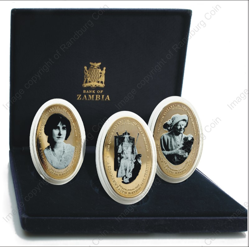 1900_to_2000_Zambian_Cupronikel_1000_Kwacha_Queen_Elizabeth_100th_Birthday_Tribute_Set_open_box_ob