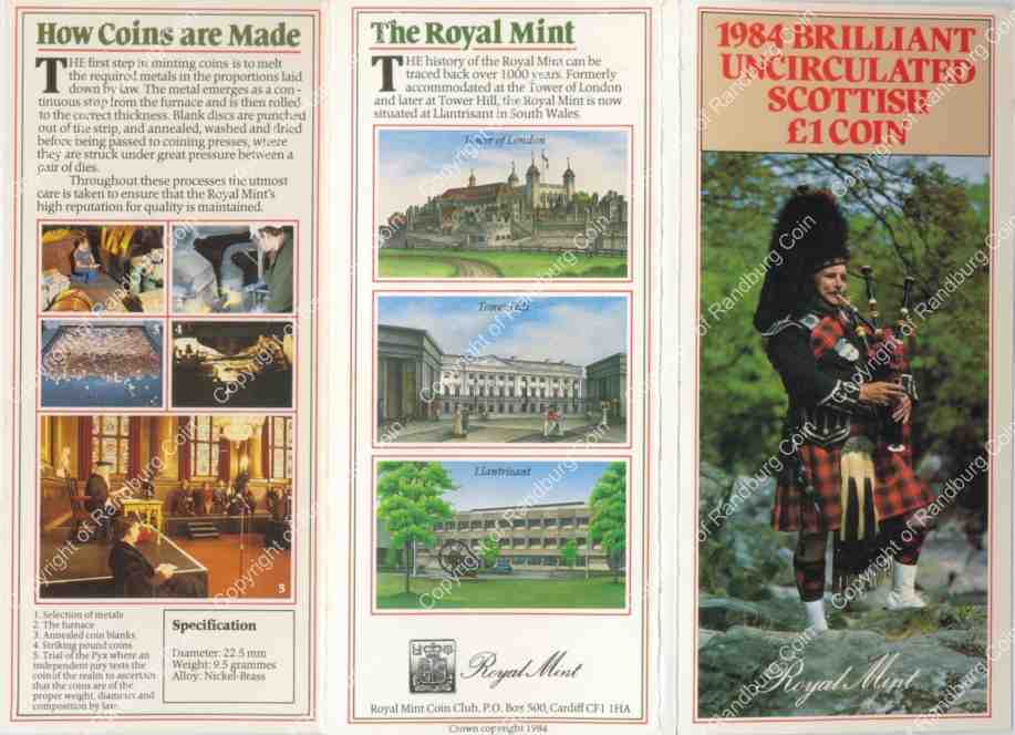 Great Britain 1984 Brilliant Unc Scottish 1 pound coin cover