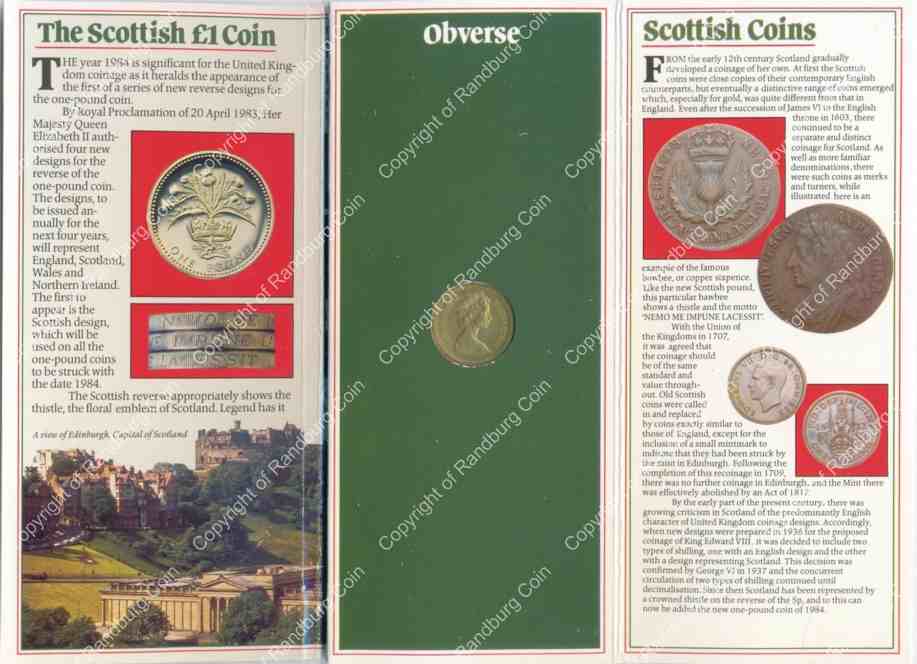Great Britain 1984 Brilliant Unc Scottish 1 pound coin inside ob