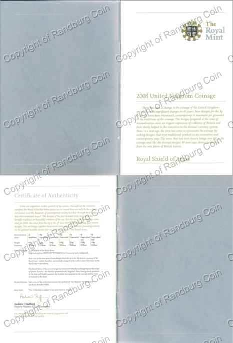 Great Britain 2008 Coinage Royal Shield of Arms Proof Collection cert both