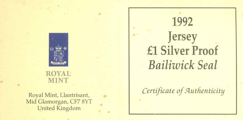 Jersey_1992_1_pound_silver_proof_Bailiwick_seal_cert_ob