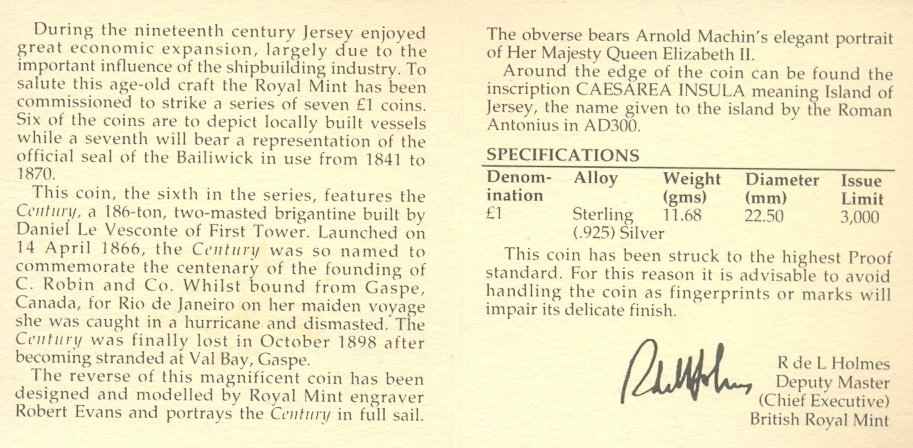 Jersey_1993_1_pound_silver_proof_Century_cert_rev