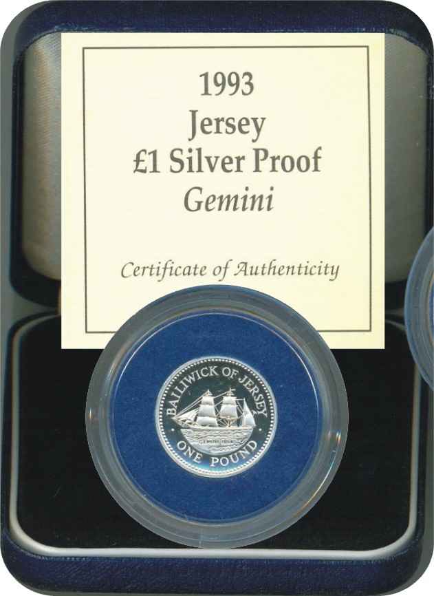 Jersey_1993_1_pound_silver_proof_Gemini_box_rev