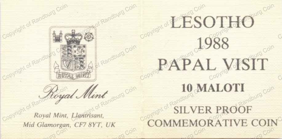 Lesotho_1988_Silver_10_Maloti_Papal_Visit_Cert_ob