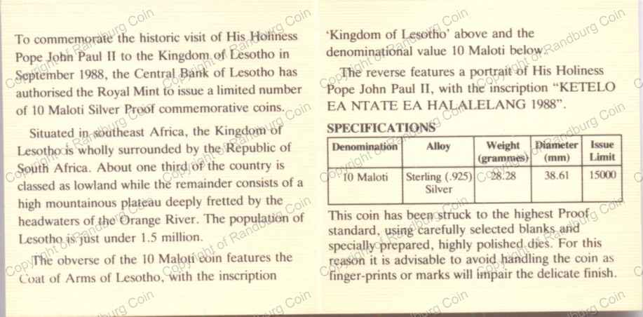 Lesotho_1988_Silver_10_Maloti_Papal_Visit_Cert_rev