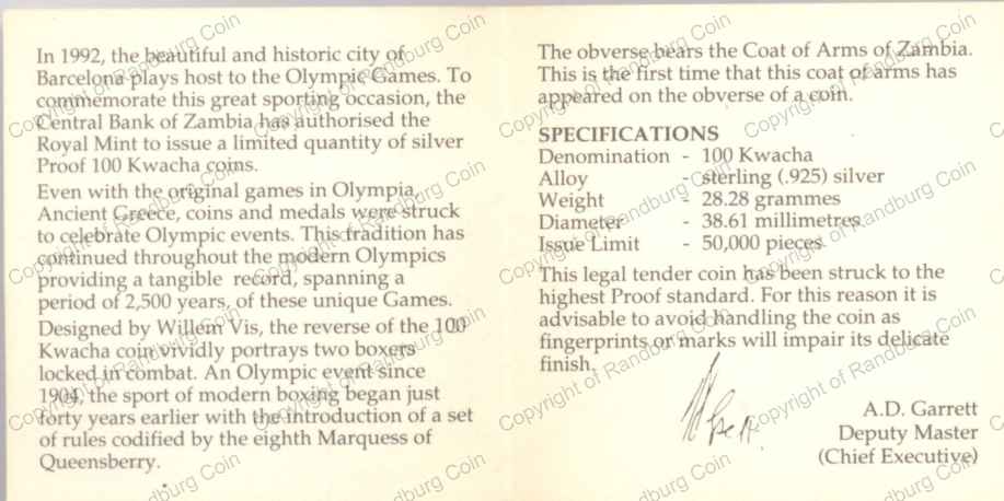 Zambia_1992_Silver_100_Kwacha_Olympics_Boxing_Coin_Cert_rev