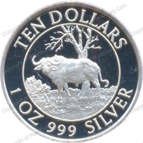 Zimbabwe 1996 Cape Buffalo 10 Dollars 1oz Silver Coin,Proof 
