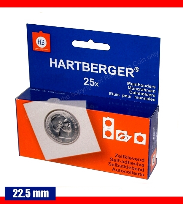 Hartberger self adhesive coin holders Box of 25 pieces size 22.5mm a