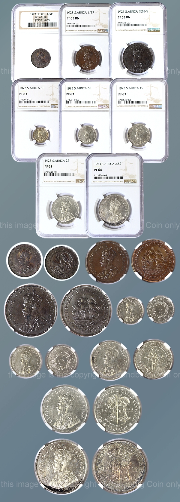 1923 Union Short Proof Set NGC Graded Coins King George V Series