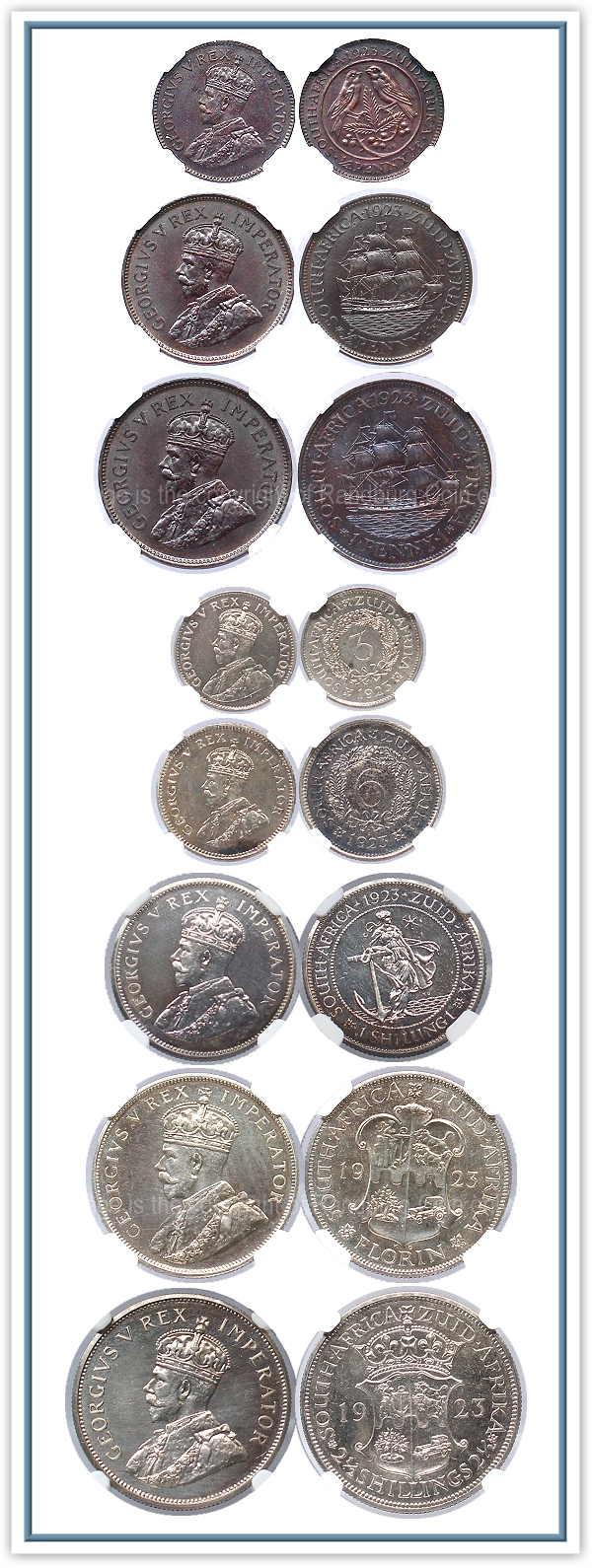 1923 Union Short Proof Set NGC Graded Coins King George V Series composite