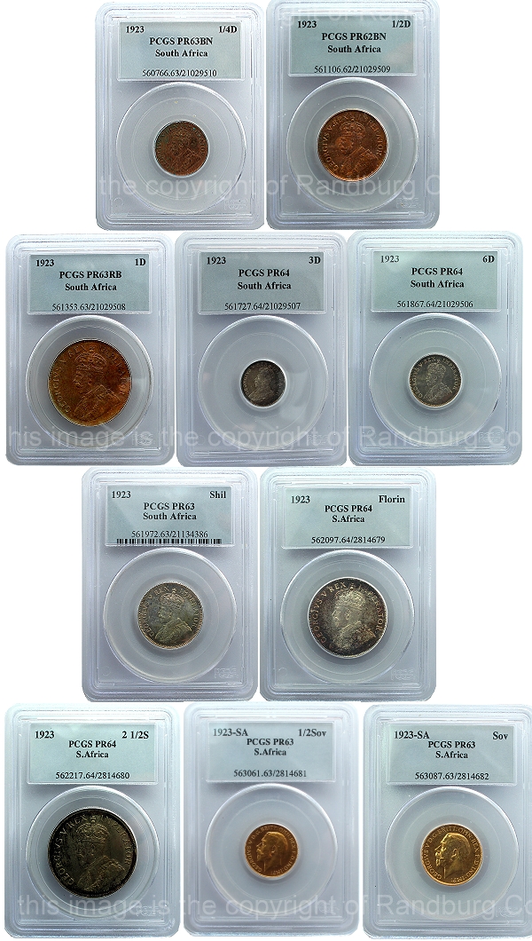 1923 Union of South Africa 10 Coin Proof Set P C G S Graded Coins