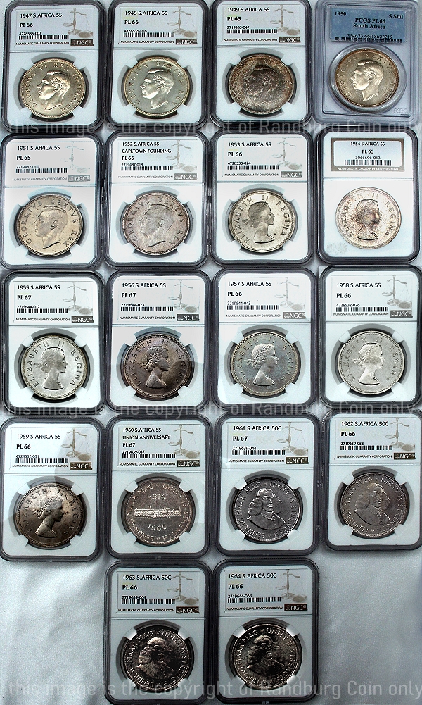 1947 to 1964 5 Shilling Proof Like Union 18 Crowns Set ob