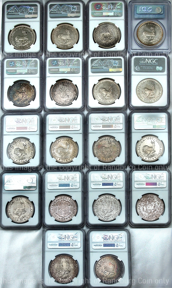 1947 to 1964 5 Shilling Proof Like Union 18 Crowns Set rev