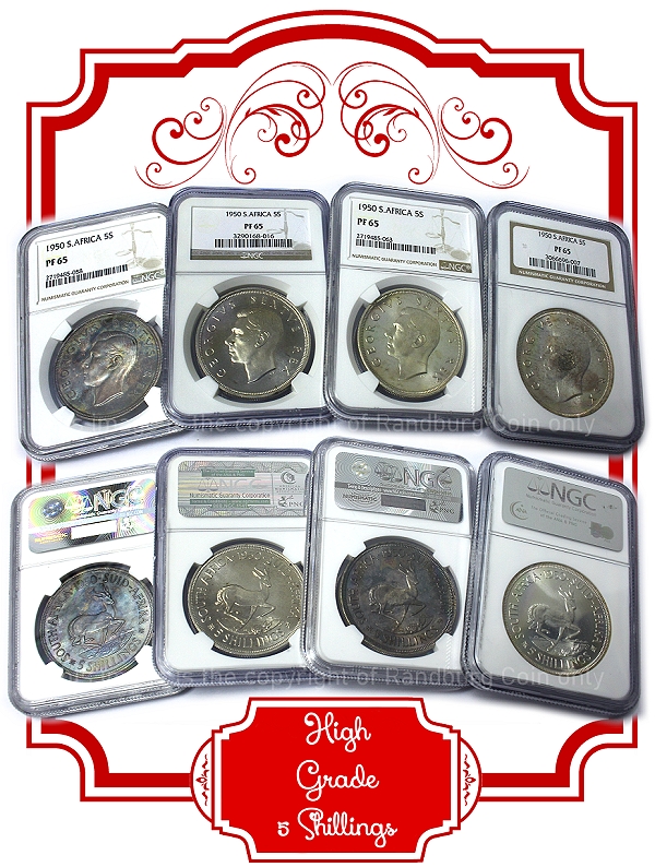 1950 Union of South Africa 5 Shilling Proof Coin Graded PF 65 cropped