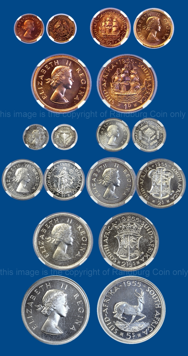 1955 Union of South Africa Short Proof Set Queen Elizabeth II Series Graded