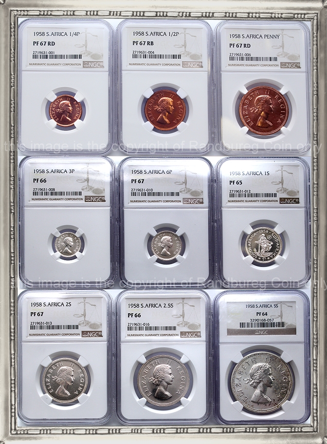 1958 Union Silver Graded Short Proof Set Queen Elizabeth II Series ob a