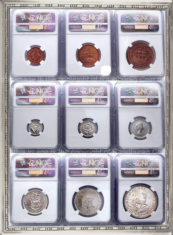 1958 Union Silver Graded Short Proof Set Queen Elizabeth II Series rev a