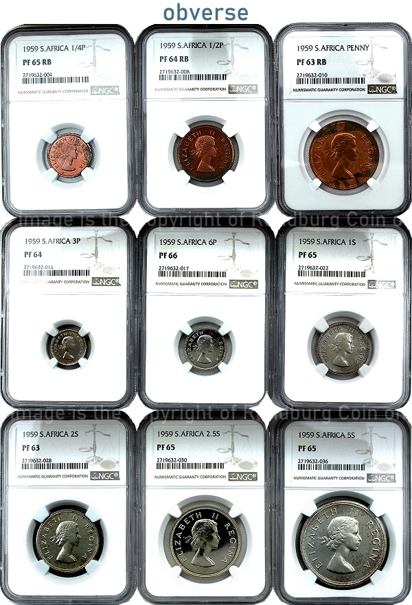 1959 Union Silver Graded Short Proof Set Queen Elizabeth II Series ob a
