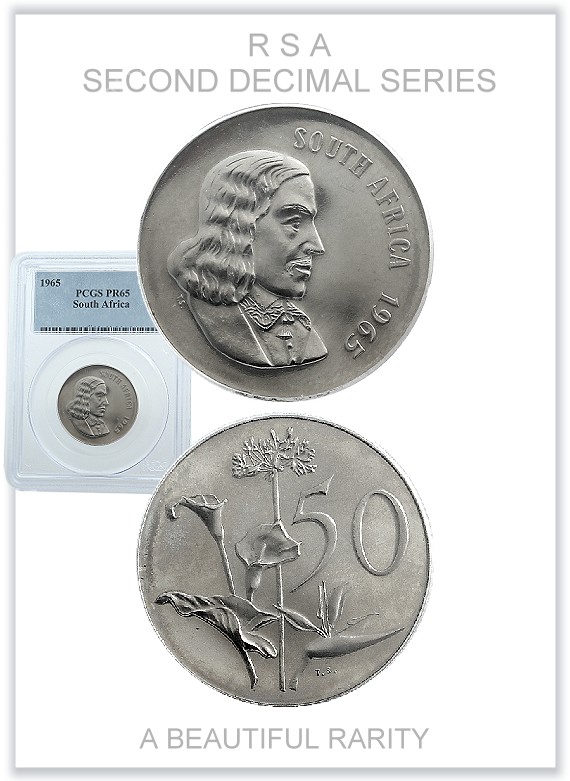 1965 Alternate Language 50c English Language Republic of South Africa 2nd Decimal coin PCGS grade PR 65