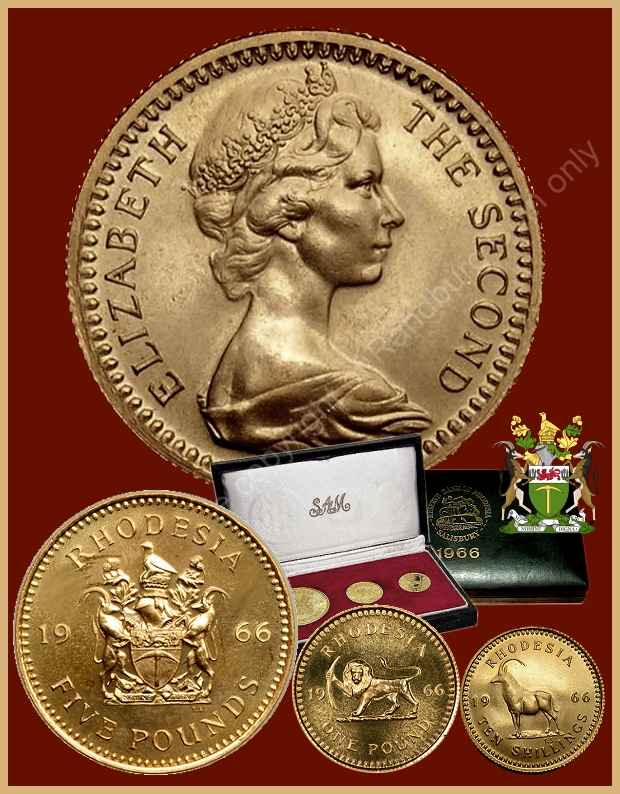 1966 Rhodesia Gold 5P 1P and 10 Shillings Set a