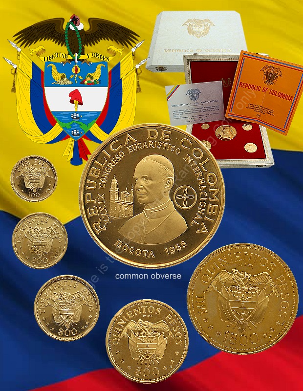 1968 The Republic of Colombia Pesos 5 Gold Coin Set International Eucharistic Congress