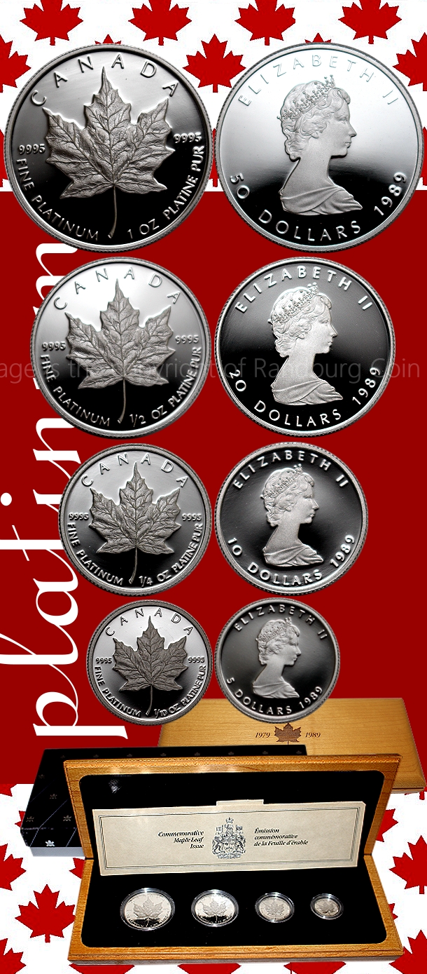 1979 to 1989 1oz Half oz Quarter oz Tenth oz Platinum Maple Leaf Issue Canada